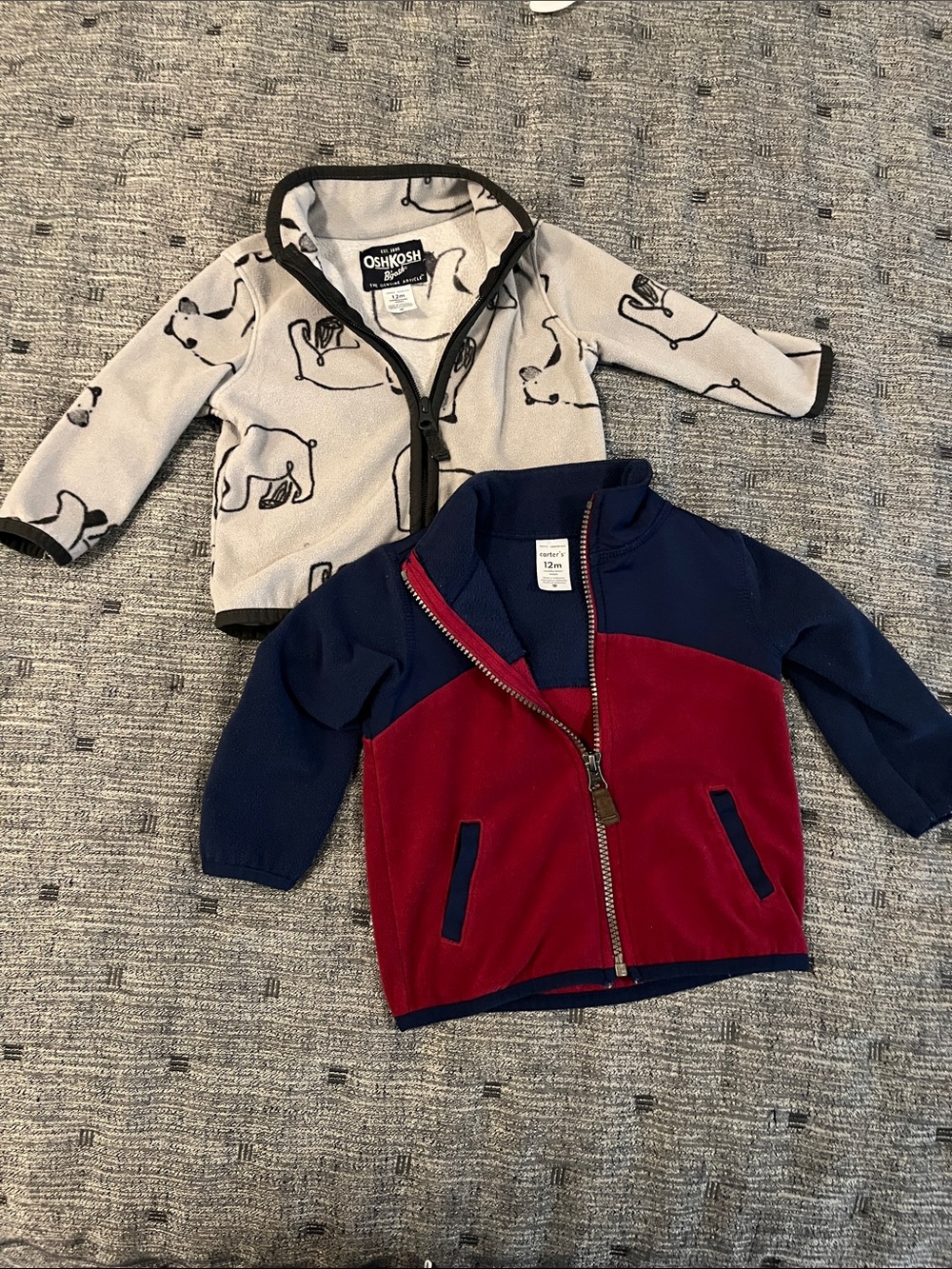 OshKosh Light Gray Polar Bear Print Fleece Jacket with Black Trim
